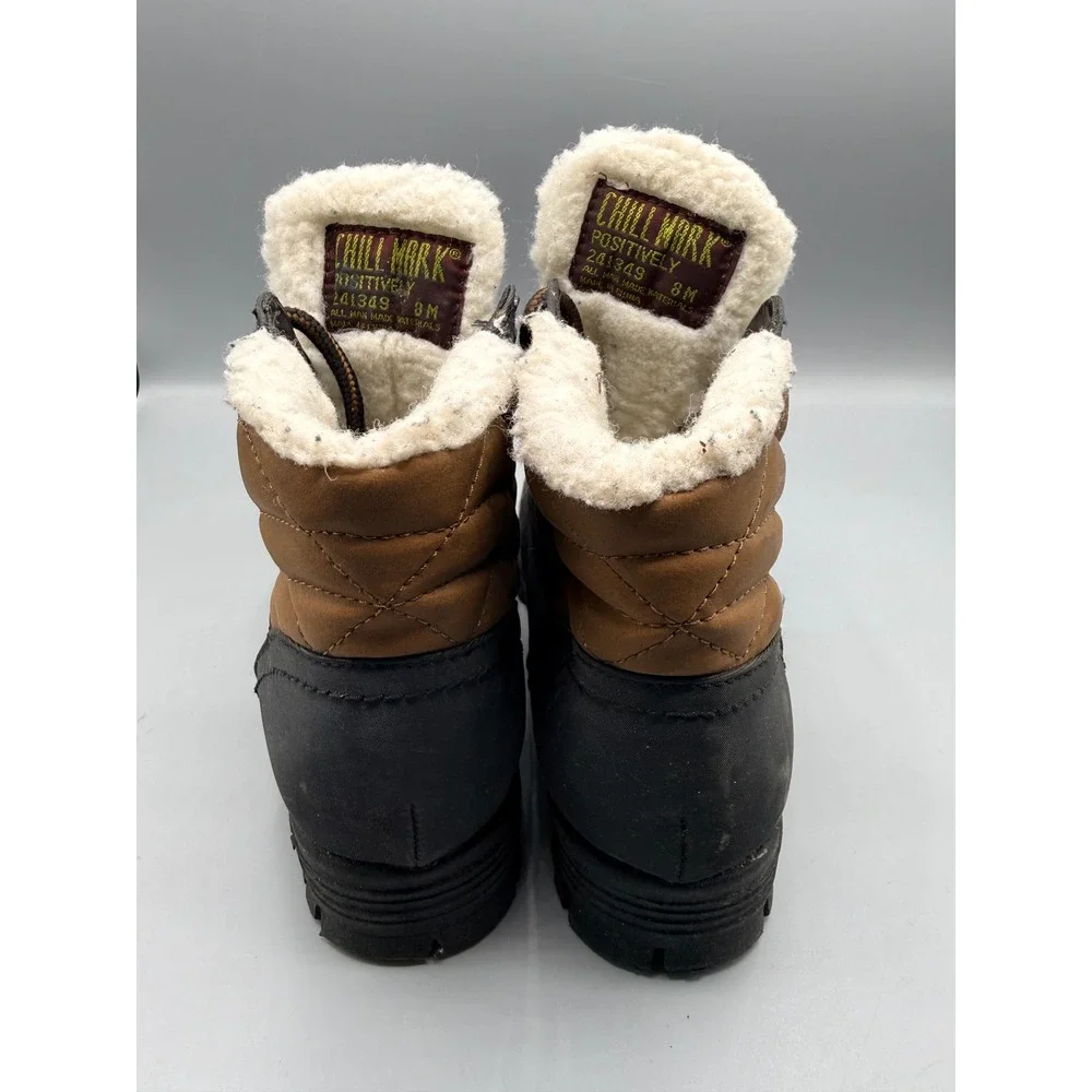 Chillmark Positively Mens 8M Black Brown Quilted Faux Shearling Winter Boots